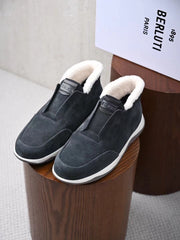 Berluti Men's Grained Leather Shearling Lined Slip-On Ankle Boots, Quiet Luxury Old Money Winter Casual Sneaker Boots