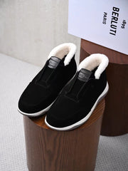 Berluti Men's Grained Leather Shearling Lined Slip-On Ankle Boots, Quiet Luxury Old Money Winter Casual Sneaker Boots