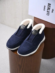 Berluti Men's Grained Leather Shearling Lined Slip-On Ankle Boots, Quiet Luxury Old Money Winter Casual Sneaker Boots
