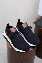 Berluti Men's Knit Mesh Lace-Up Sneakers, Leather Patch Quiet Luxury Old Money Lightweight Casual Trainers