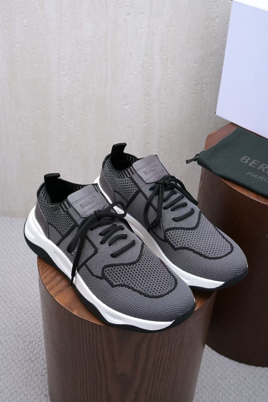 Berluti Men's Knit Mesh Lace-Up Sneakers, Leather Patch Quiet Luxury Old Money Lightweight Casual Trainers