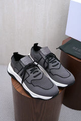 Berluti Men's Knit Mesh Lace-Up Sneakers, Leather Patch Quiet Luxury Old Money Lightweight Casual Trainers