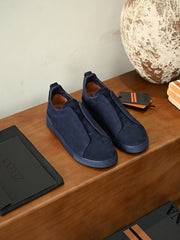 Men's Suede Slip‑On Sneakers Laceless Loafers Retro Suede Low‑Top Casual Shoes