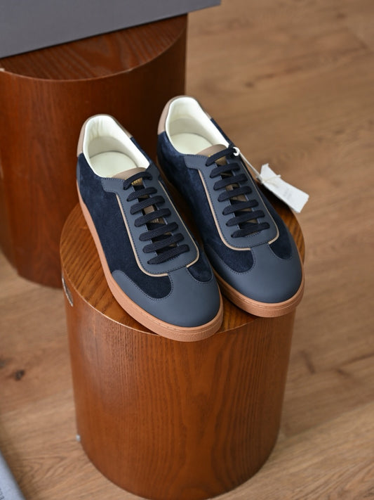 Men's Suede & Leather Mixed Retro Sneakers, Grey Color‑Block Lace‑Up Low Top Casual Board Shoes, Old Money Style Comfort Flat Walking Trainers for Smart‑Casual Daily Wear