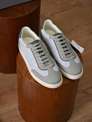 Men's Suede & Leather Mixed Retro Sneakers, Grey Color‑Block Lace‑Up Low Top Casual Board Shoes, Old Money Style Comfort Flat Walking Trainers for Smart‑Casual Daily Wear