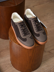 Men's Suede & Leather Mixed Retro Sneakers, Grey Color‑Block Lace‑Up Low Top Casual Board Shoes, Old Money Style Comfort Flat Walking Trainers for Smart‑Casual Daily Wear