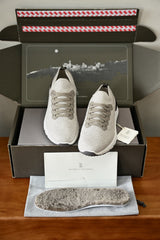Luxury Men Knit Sneakers Leather Trim Lace‑Up Casual Walking Trainers With Removable Wool Fleece Insole For Daily Wear