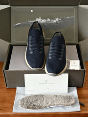 Luxury Men Knit Sneakers Leather Trim Lace‑Up Casual Walking Trainers With Removable Wool Fleece Insole For Daily Wear