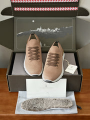 Luxury Men Knit Sneakers Leather Trim Lace‑Up Casual Walking Trainers With Removable Wool Fleece Insole For Daily Wear