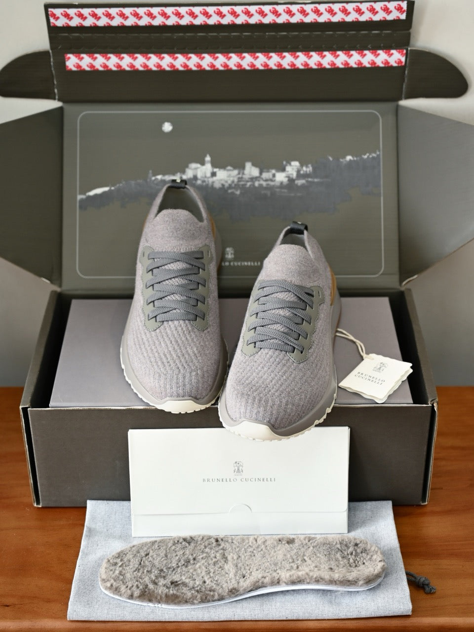 Luxury Men Knit Sneakers Leather Trim Lace‑Up Casual Walking Trainers With Removable Wool Fleece Insole For Daily Wear