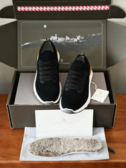 Luxury Men Knit Sneakers Leather Trim Lace‑Up Casual Walking Trainers With Removable Wool Fleece Insole For Daily Wear