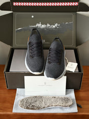 Luxury Men Knit Sneakers Leather Trim Lace‑Up Casual Walking Trainers With Removable Wool Fleece Insole For Daily Wear