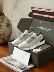 Brunello Cucinelli Men's Grey Knit Sock Sneakers, Luxury Italian Casual Running Shoes