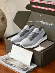 Brunello Cucinelli Men's Grey Knit Sock Sneakers, Luxury Italian Casual Running Shoes