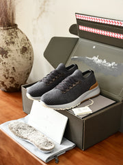 Brunello Cucinelli Men's Grey Knit Sock Sneakers, Luxury Italian Casual Running Shoes