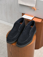 Santoni Black Suede Mid‑Top Slip‑On Loafers | Premium Italian Men Luxury Footwear
