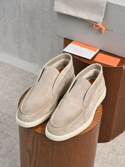 Santoni Black Suede Mid‑Top Slip‑On Loafers | Premium Italian Men Luxury Footwear