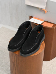 Santoni Black Suede Mid‑Top Slip‑On Loafers | Premium Italian Men Luxury Footwear
