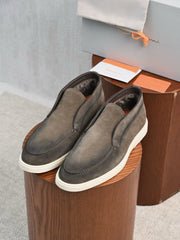 Santoni Black Suede Mid‑Top Slip‑On Loafers | Premium Italian Men Luxury Footwear