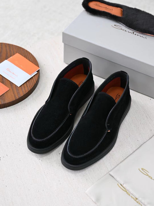 Santoni Suede Mid‑Top Loafers | Premium Italian Crafted Men Casual Footwear