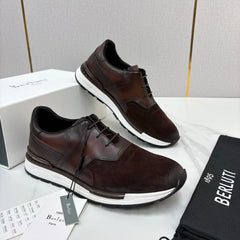 Berluti Men's Leather & Suede Mixed‑Material Low‑Top Sneakers, Luxury Parisian Casual Shoes