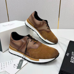 Berluti Men's Leather & Suede Mixed‑Material Low‑Top Sneakers, Luxury Parisian Casual Shoes