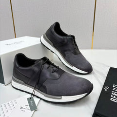 Berluti Men's Leather & Suede Mixed‑Material Low‑Top Sneakers, Luxury Parisian Casual Shoes