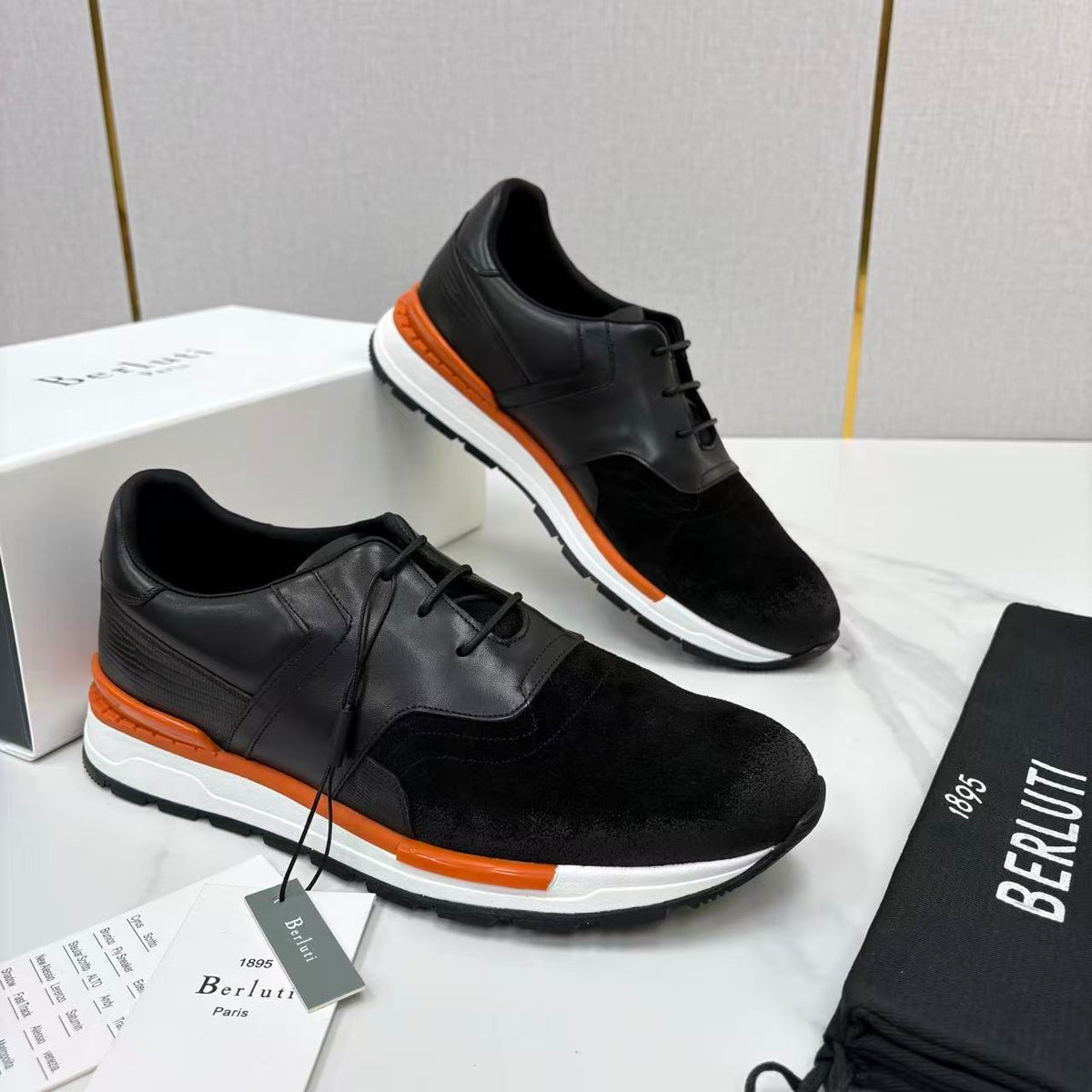 Berluti Men's Leather & Suede Mixed‑Material Low‑Top Sneakers, Luxury Parisian Casual Shoes