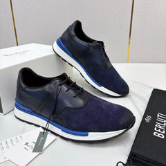 Berluti Men's Leather & Suede Mixed‑Material Low‑Top Sneakers, Luxury Parisian Casual Shoes