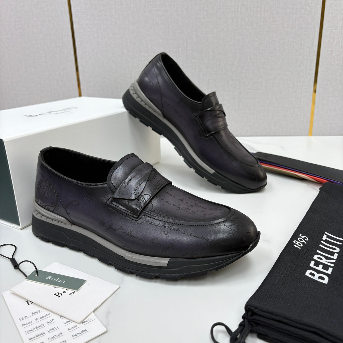 Berluti Fast Track Scritto Leather Loafer Sneaker