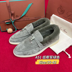 Female Loro Piana beaver fur Charms Walk loafers suede fur lined loafers, comfortable flat Moccasins winter warm casual walking shoes