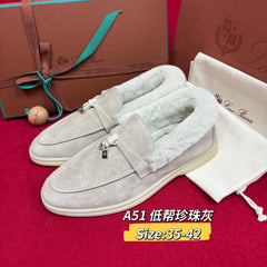 Female Loro Piana beaver fur Charms Walk loafers suede fur lined loafers, comfortable flat Moccasins winter warm casual walking shoes