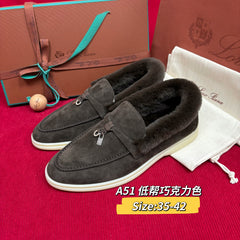 Female Loro Piana beaver fur Charms Walk loafers suede fur lined loafers, comfortable flat Moccasins winter warm casual walking shoes