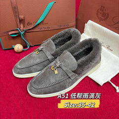 Female Loro Piana beaver fur Charms Walk loafers suede fur lined loafers, comfortable flat Moccasins winter warm casual walking shoes