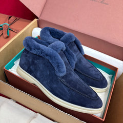 Loro Piana Open Walk Ankle Boot | Suede Fur‑Lined Slip‑On Ankle Booties