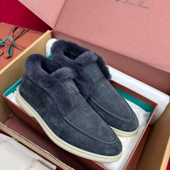 Loro Piana Open Walk Ankle Boot | Suede Fur‑Lined Slip‑On Ankle Booties