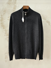 Men's Zip-up Cardigan – Cashmere Stand Collar Full-Zip