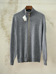 Men's Zip-up Cardigan – Cashmere Stand Collar Full-Zip