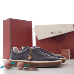 Loro Piana Tennis Walk Linen‑Suede Sneakers