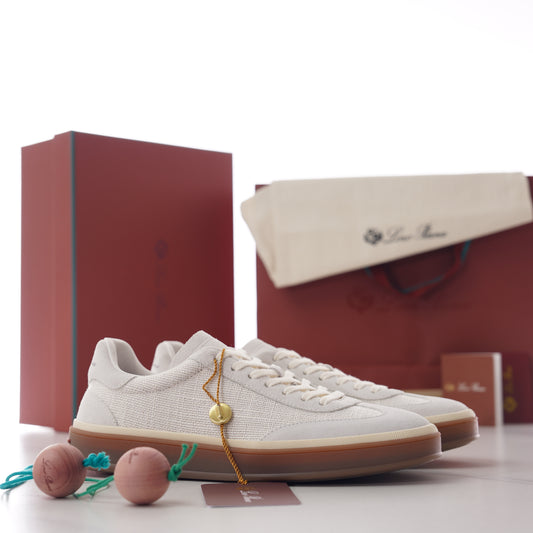 Loro Piana Tennis Walk Linen‑Suede Sneakers