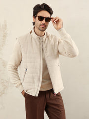 Kiton Quilted Vest, Men Wool Quilted Leather Trim Sleeveless Waistcoat