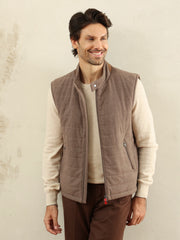 Kiton Quilted Vest, Men Wool Quilted Leather Trim Sleeveless Waistcoat