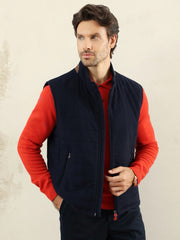 Kiton Quilted Vest, Men Wool Quilted Leather Trim Sleeveless Waistcoat
