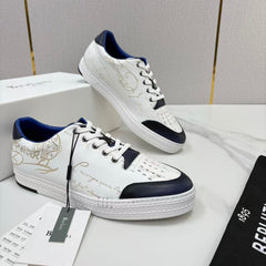 Berluti Playtime Scritto Leather Sneaker, Men Venezia Calfskin Low Top Sneakers, Hand Patina Scritto Calligraphy Engraved Lace-up Casual Shoes, Lightweight Rubber Sole Luxury Daily Board Shoes