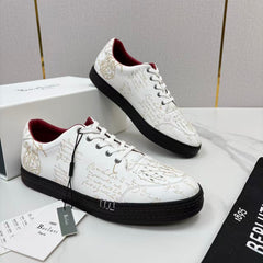 Berluti Playtime Scritto Leather Sneaker, Men Venezia Calfskin Low Top Sneakers, Hand Patina Scritto Calligraphy Engraved Lace-up Casual Shoes, Lightweight Rubber Sole Luxury Daily Board Shoes