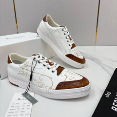Berluti Playtime Scritto Leather Sneaker, Men Venezia Calfskin Low Top Sneakers, Hand Patina Scritto Calligraphy Engraved Lace-up Casual Shoes, Lightweight Rubber Sole Luxury Daily Board Shoes