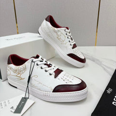 Berluti Playtime Scritto Leather Sneaker, Men Venezia Calfskin Low Top Sneakers, Hand Patina Scritto Calligraphy Engraved Lace-up Casual Shoes, Lightweight Rubber Sole Luxury Daily Board Shoes