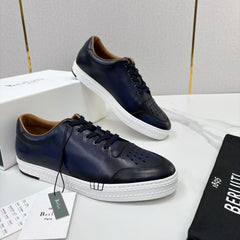 Berluti Playtime Scritto Leather Sneaker, Men Scritto Calligraphy Engraved Low Top Leather Sneakers