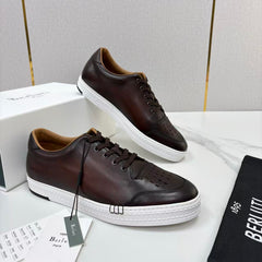 Berluti Playtime Scritto Leather Sneaker, Men Scritto Calligraphy Engraved Low Top Leather Sneakers