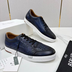 Berluti Playtime Scritto Leather Sneaker, Men Scritto Calligraphy Engraved Low Top Leather Sneakers